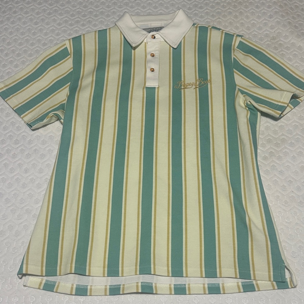 Bobby Jones Striped Polo Shirt in Green and Cream